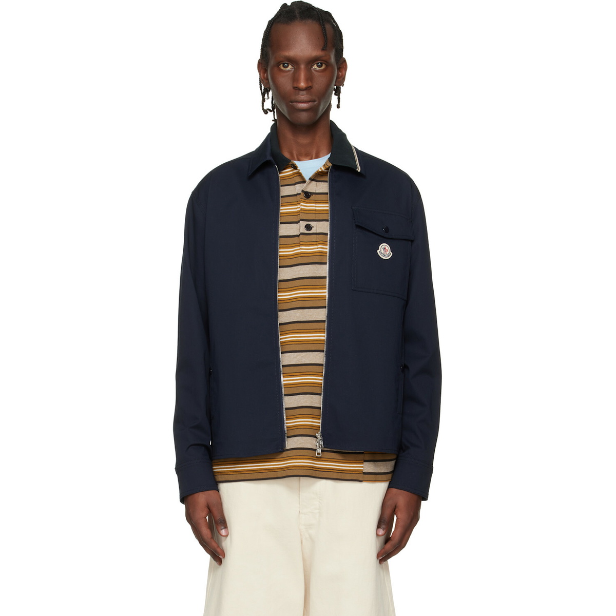 Moncler Navy Cotton Blend Gabardine Shirt Jacket