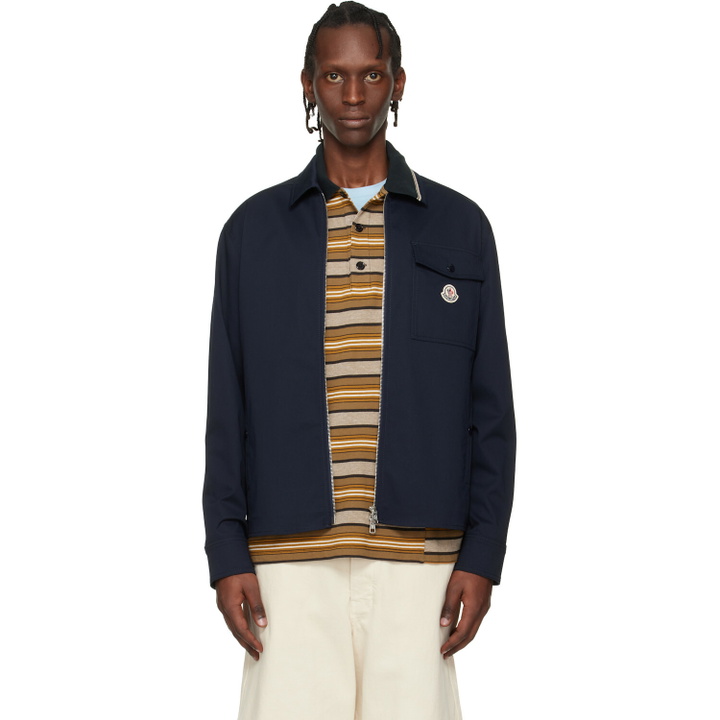Photo: Moncler Navy Cotton Blend Gabardine Shirt Jacket