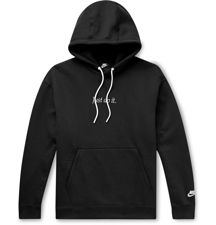 Photo: Nike - Sportswear Logo-Embroidered Fleece-Back Cotton-Blend Jersey Hoodie - Black