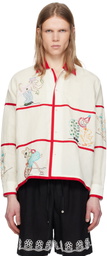 HARAGO White & Red Whimsy Embroidered Shirt