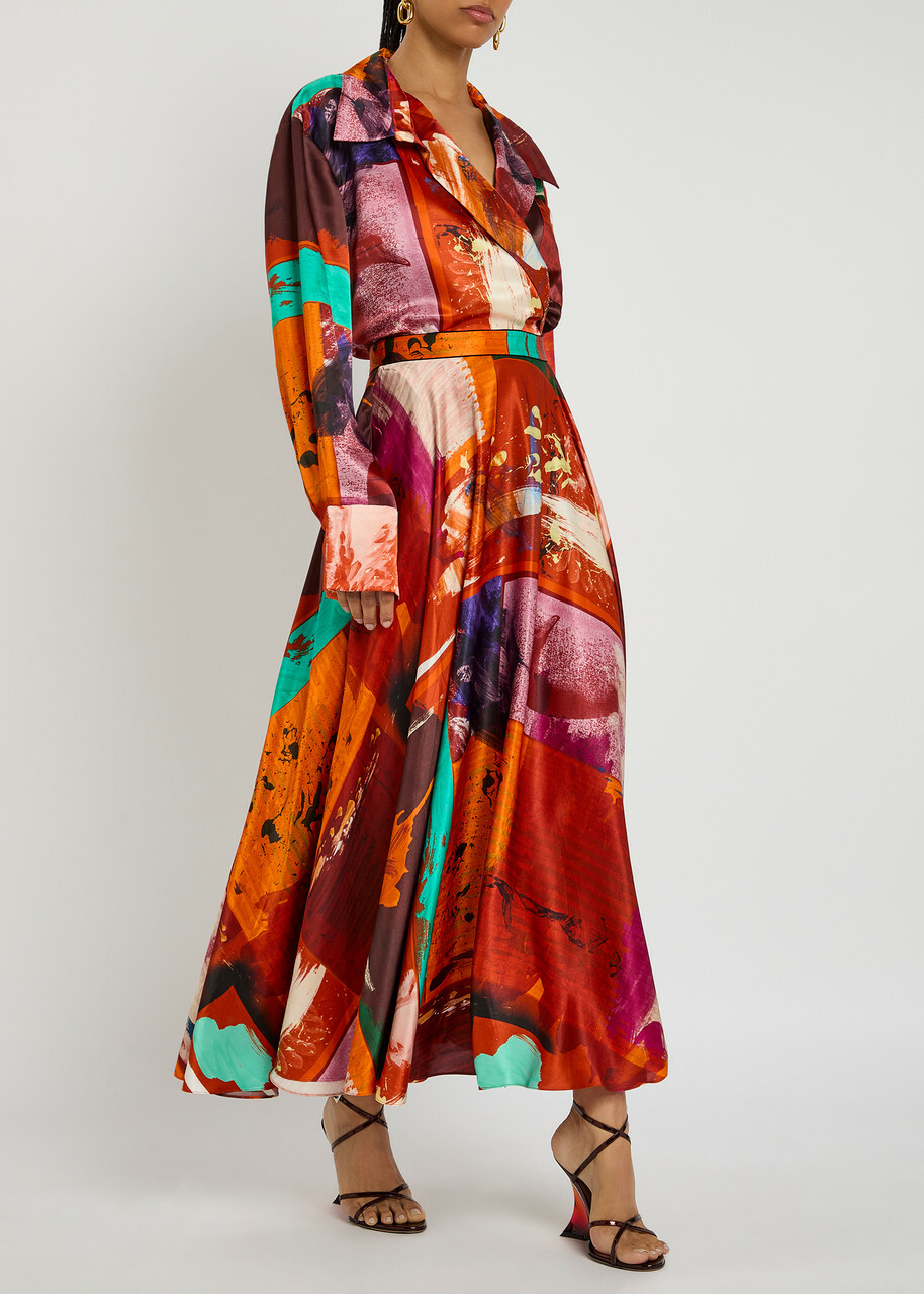 Roksanda Ameera Printed Satin Midi Skirt Multi Print