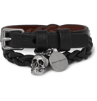 Alexander McQueen - Woven Leather and Silver-Tone Wrap Bracelet - Men - Black