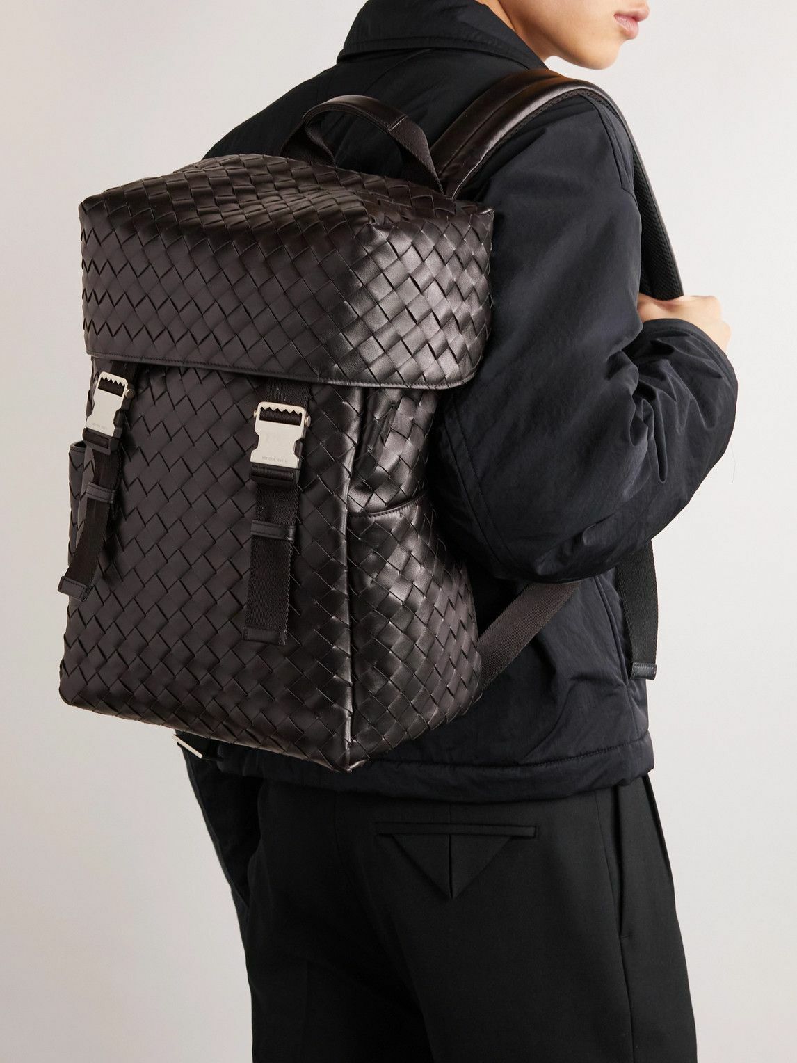 Bottega Intercciato Leather Backpack Bottega