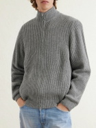 UMIT BENAN - Matt Ribbed Cashmere Zip-Up Cardigan - Gray