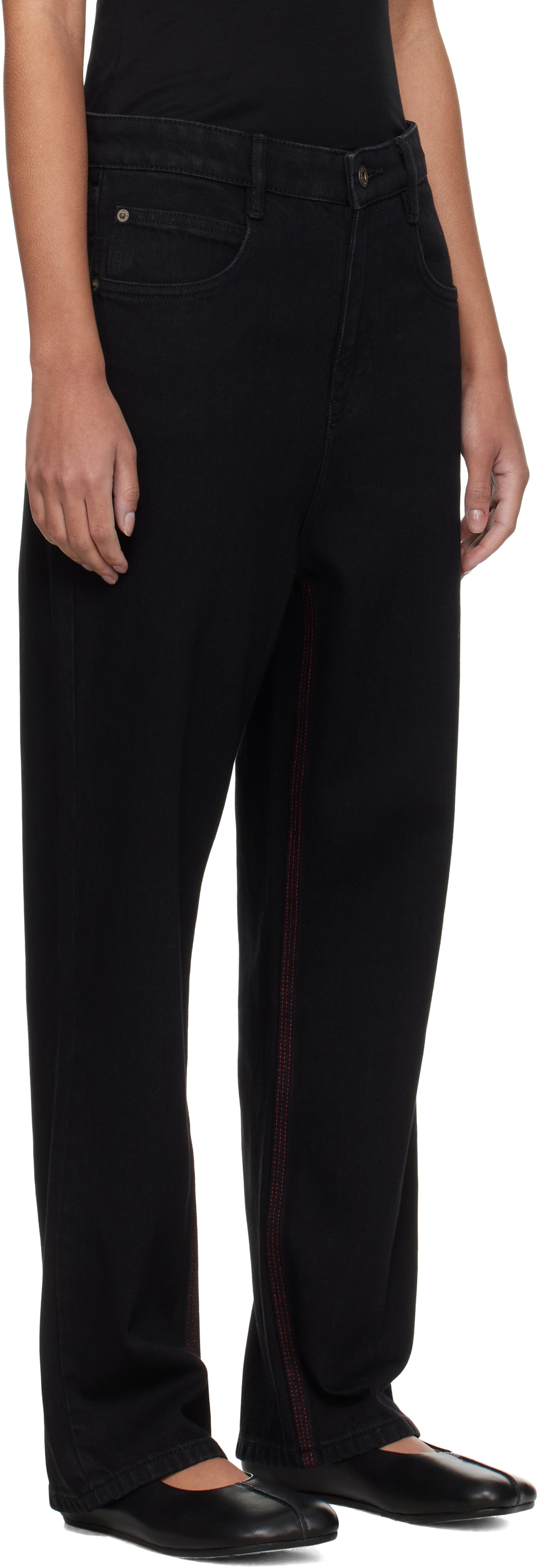 Fax Copy Express Black Red Stitch Straight Jeans