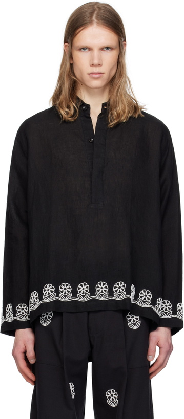 Photo: HARAGO Black Beadwork Popover Shirt