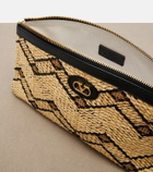Valentino Garavani VLogo Small leather-trimmed raffia pouch