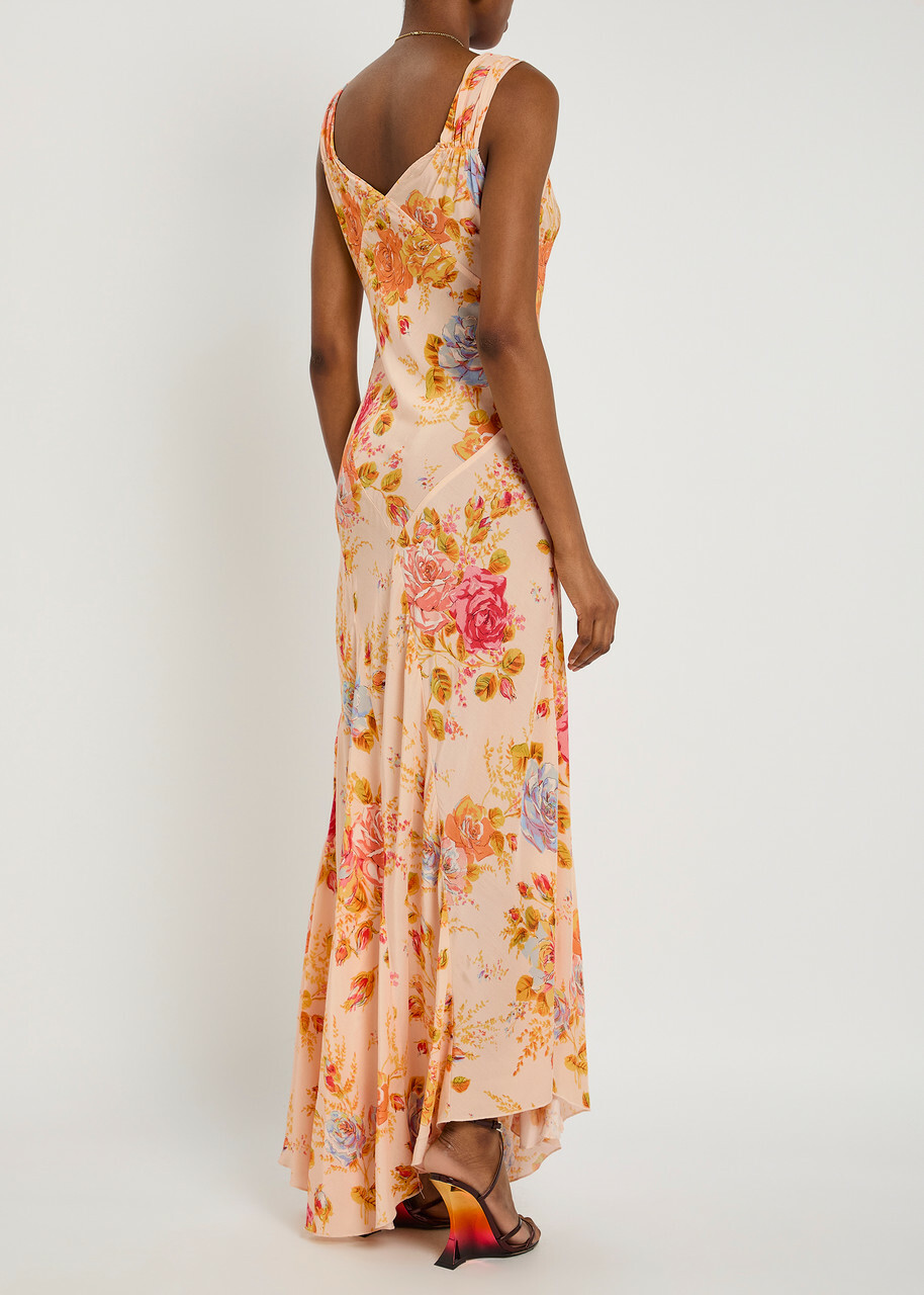 Never Fully Dressed Floral Sofia Satin Maxi Dress Cream
