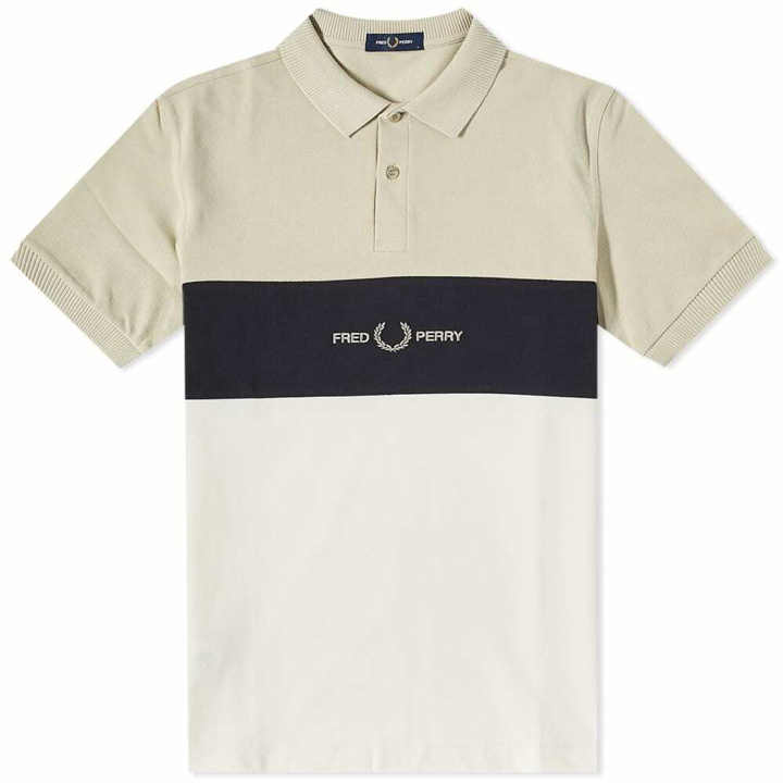 Photo: Fred Perry Authentic Men's Embroidered Panel Polo Shirt in Light Oyster