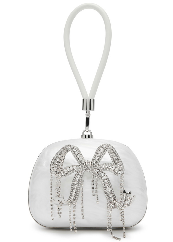 Photo: Self-portrait Bow Crystal-embellished Pearlescent Acrylic top Handle bag - Cream - One Size