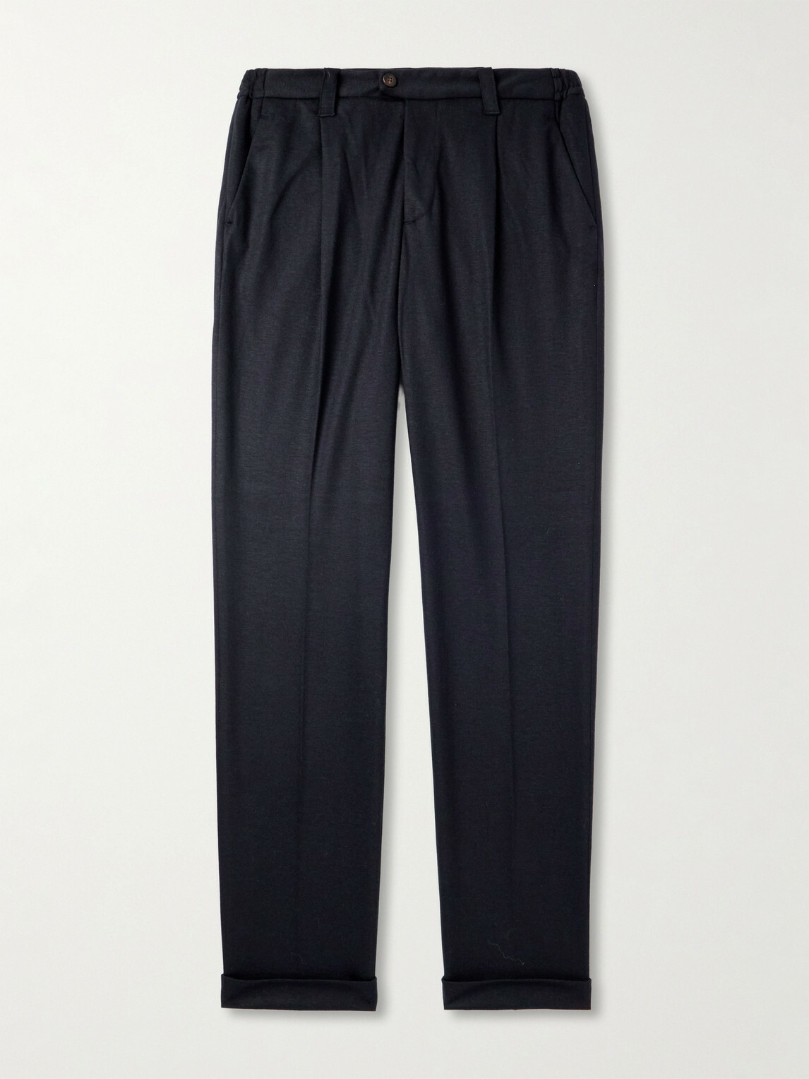 Thom Sweeney - Straight-Leg Pleated Wool-Blend Jersey Trousers - Blue