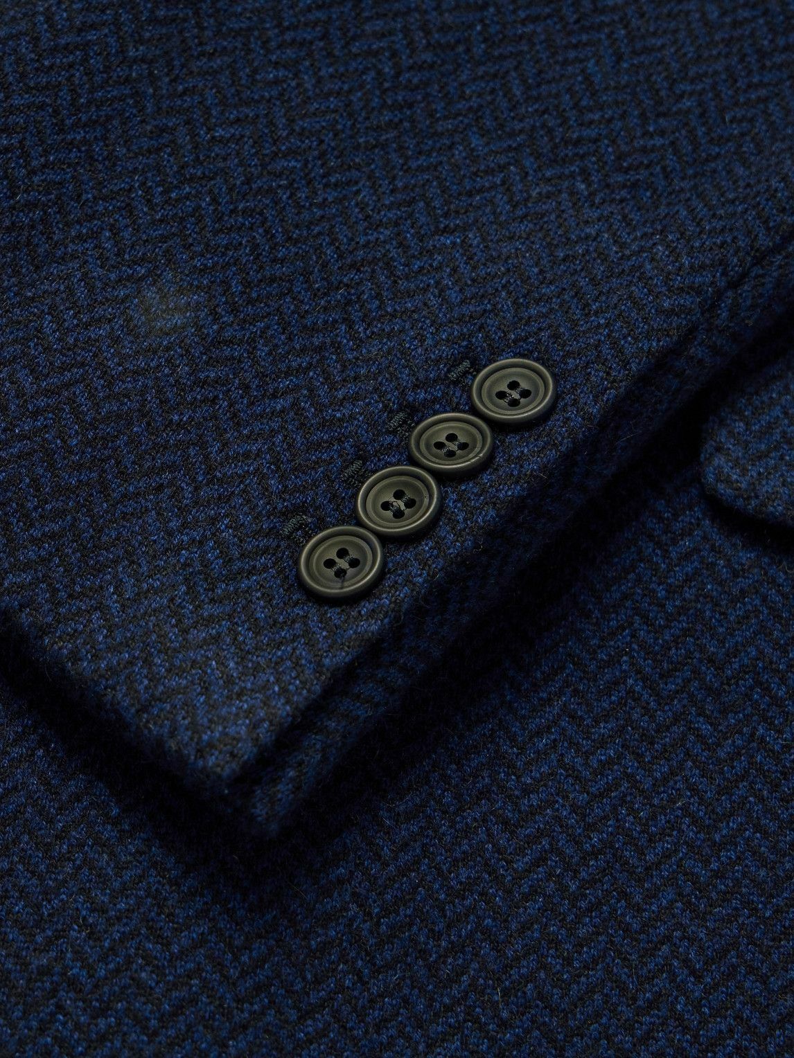 Richard James - Double-Breasted Herringbone Cashmere Coat - Blue
