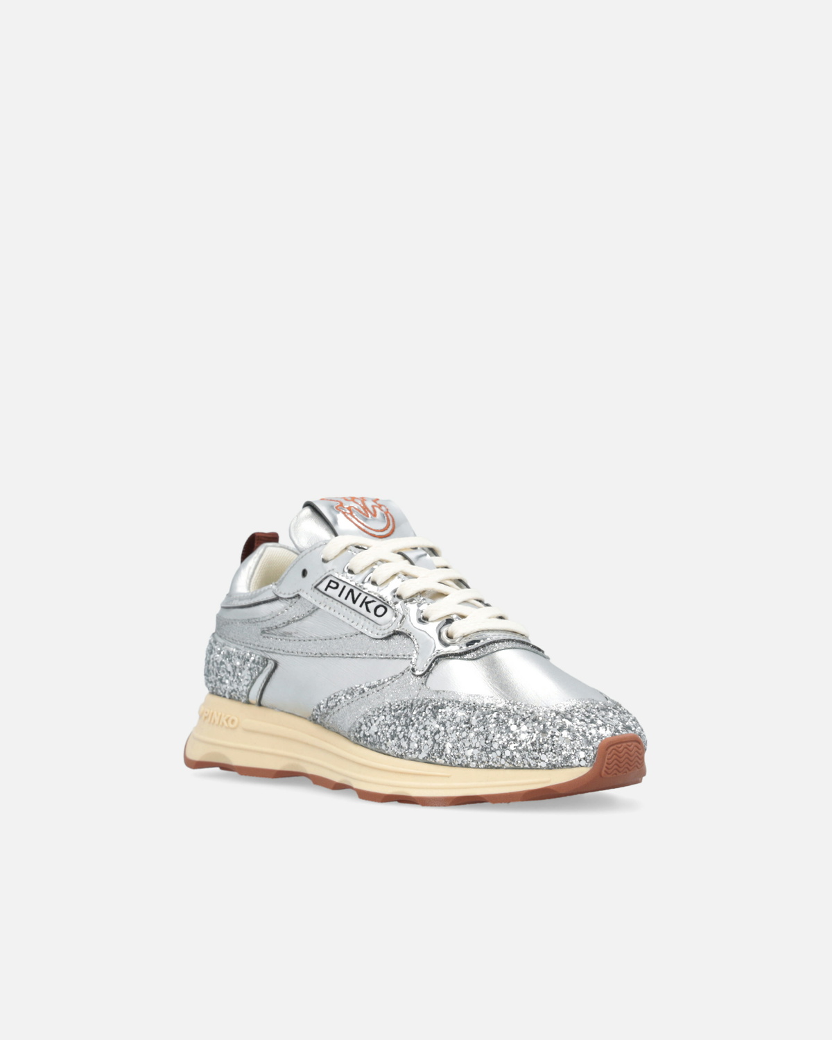 Pinko Silver Glittery Laminated Sneakers Silver