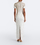 Là Fuori Seraphina embellished feather-trimmed gown