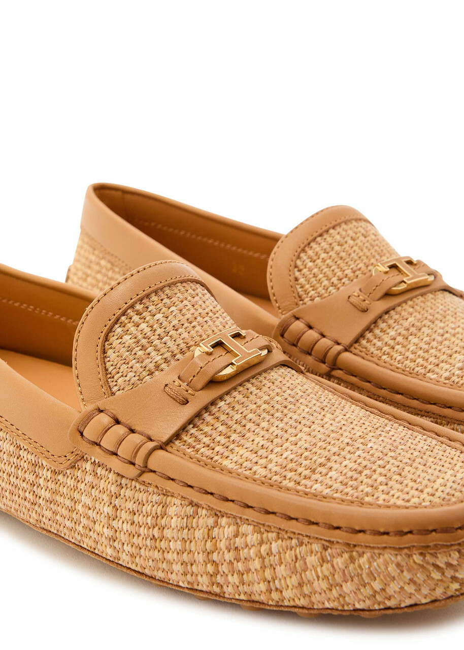 Tods Gommino Leather-trim Raffia Loafers Camel