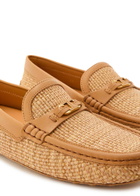 Tods Gommino Leather-trim Raffia Loafers Camel