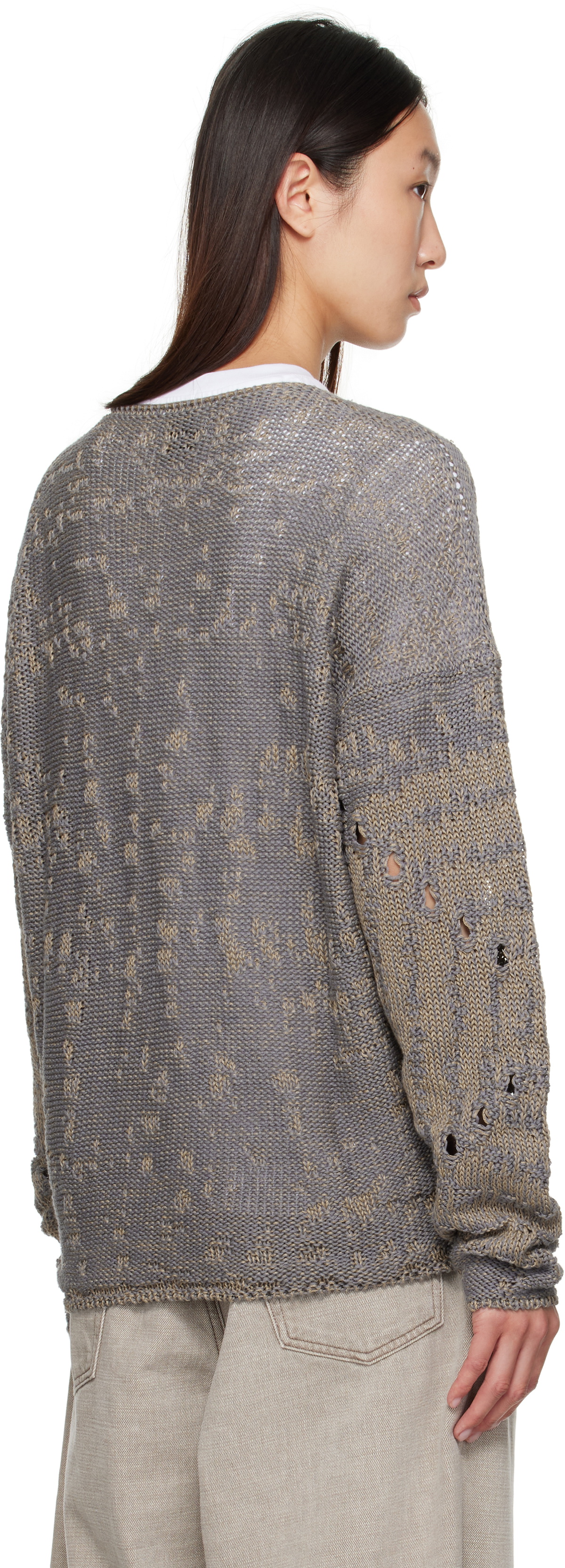 ROA Beige & Gray Vortex Crewneck Sweater