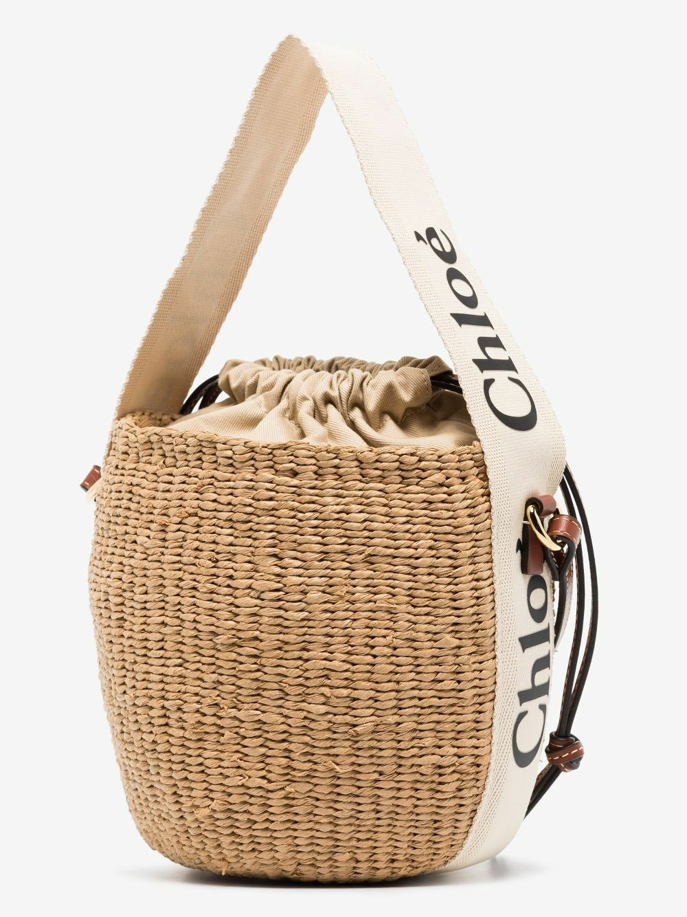Chloé Small Woody Basket In Natural Fibers in Kohl brown