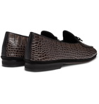 Rubinacci - Marphy Croc-Effect Leather Tasselled Loafers - Gray