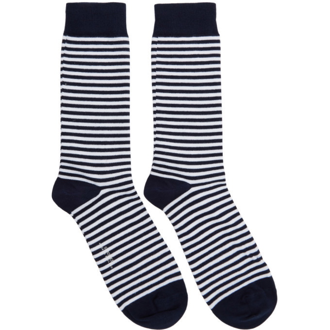 Photo: Sunspel White and Navy Stripe Socks