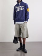 Human Made - Logo-Print Cotton-Jersey Zip-Up Sweatshirt - Blue