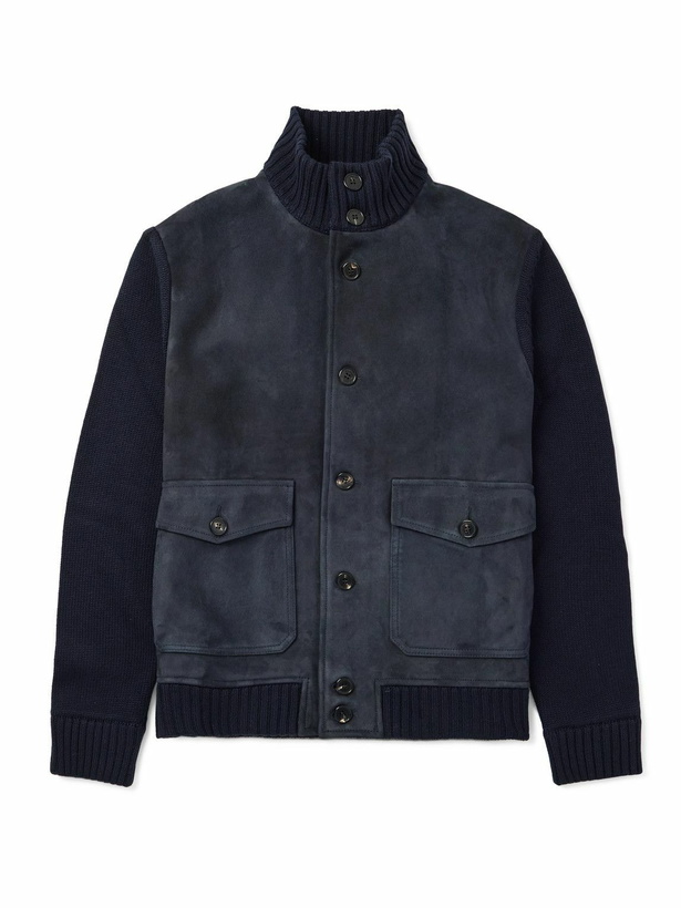 Photo: Incotex - Virgin Wool-Trimmed Suede Jacket - Blue