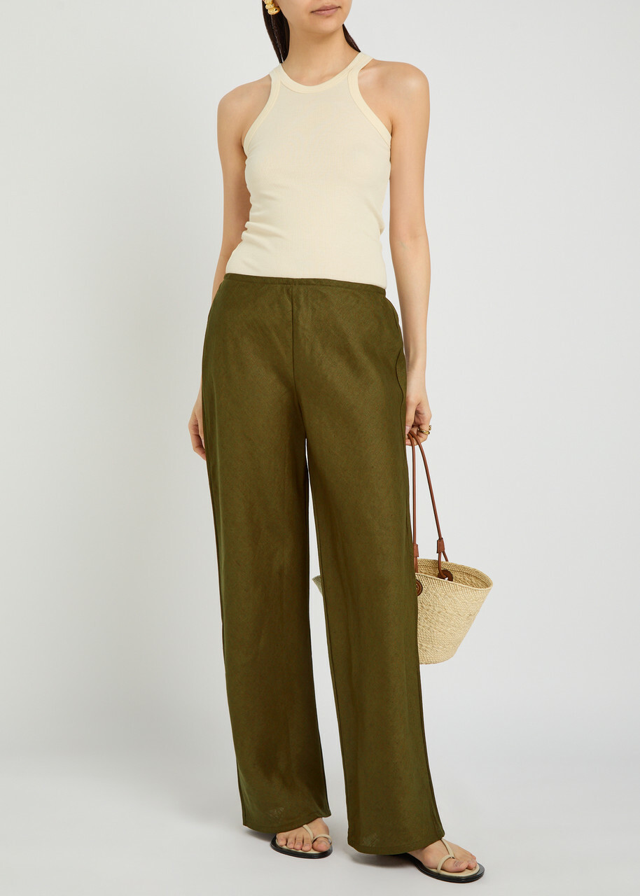 Reformation Gale Straight-leg Linen Trousers Khaki