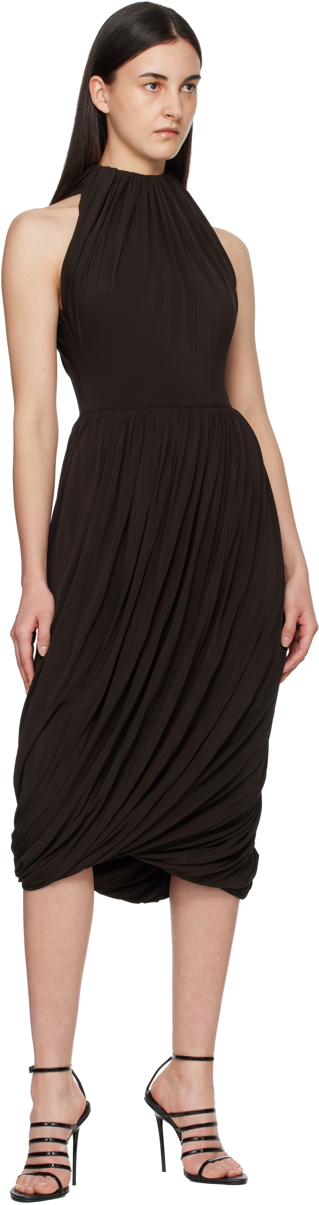 ALAÏA Brown Twisted Soft Jersey Midi Dress