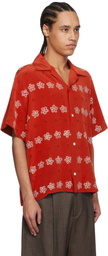 Glass Cypress Red Silk Flower Bowling Shirt