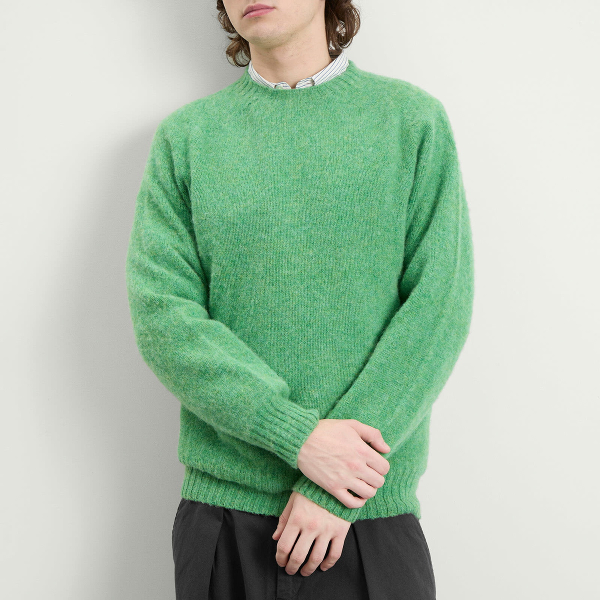 YMC Men's Suedehead Crew Neck Jumper in Green