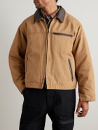 FrizmWORKS - Leather-Trimmed Distressed Cotton-Canvas Jacket - Brown