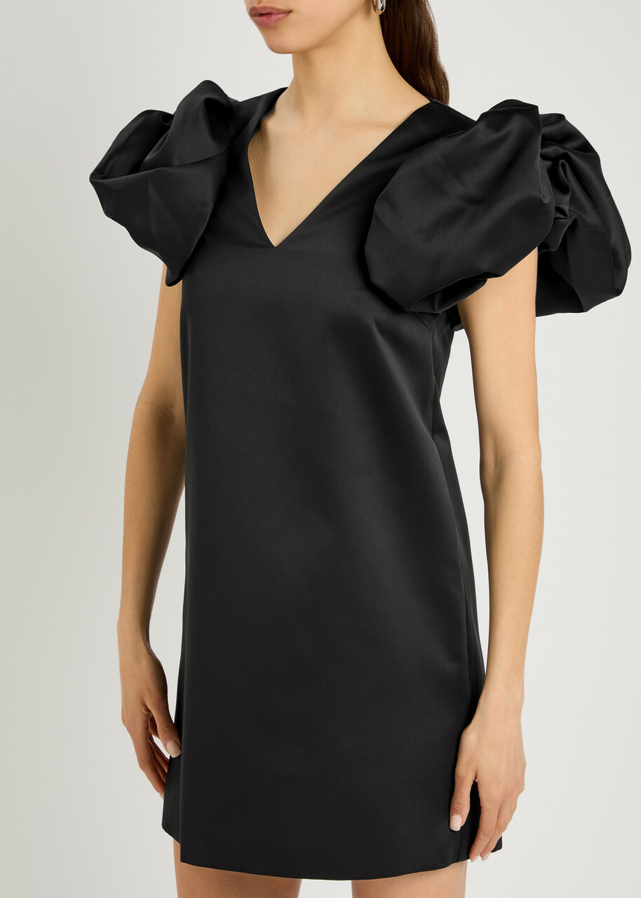 Rotate Birger Christensen Puff Sleeve Satin Mini Dress Black