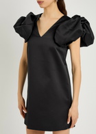 Rotate Birger Christensen Puff Sleeve Satin Mini Dress Black