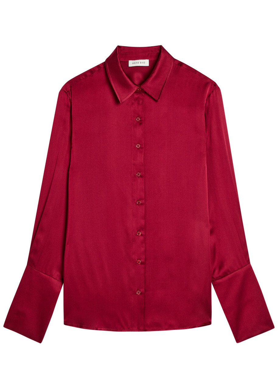 Anine Bing Amanda Silk-blend Shirt Burgundy