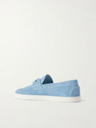 Christian Louboutin - Chambeliboat Embellished Printed Suede Loafers - Blue