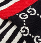 Gucci - Striped Logo-Jacquard Stretch Cotton-Blend Socks - Men - Black
