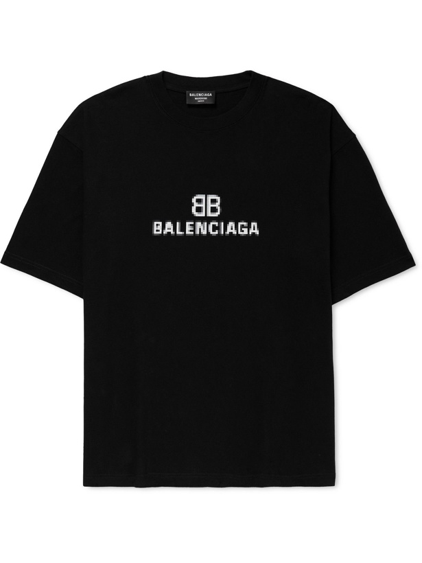 Photo: BALENCIAGA - Logo-Print Cotton-Jersey T-Shirt - Black