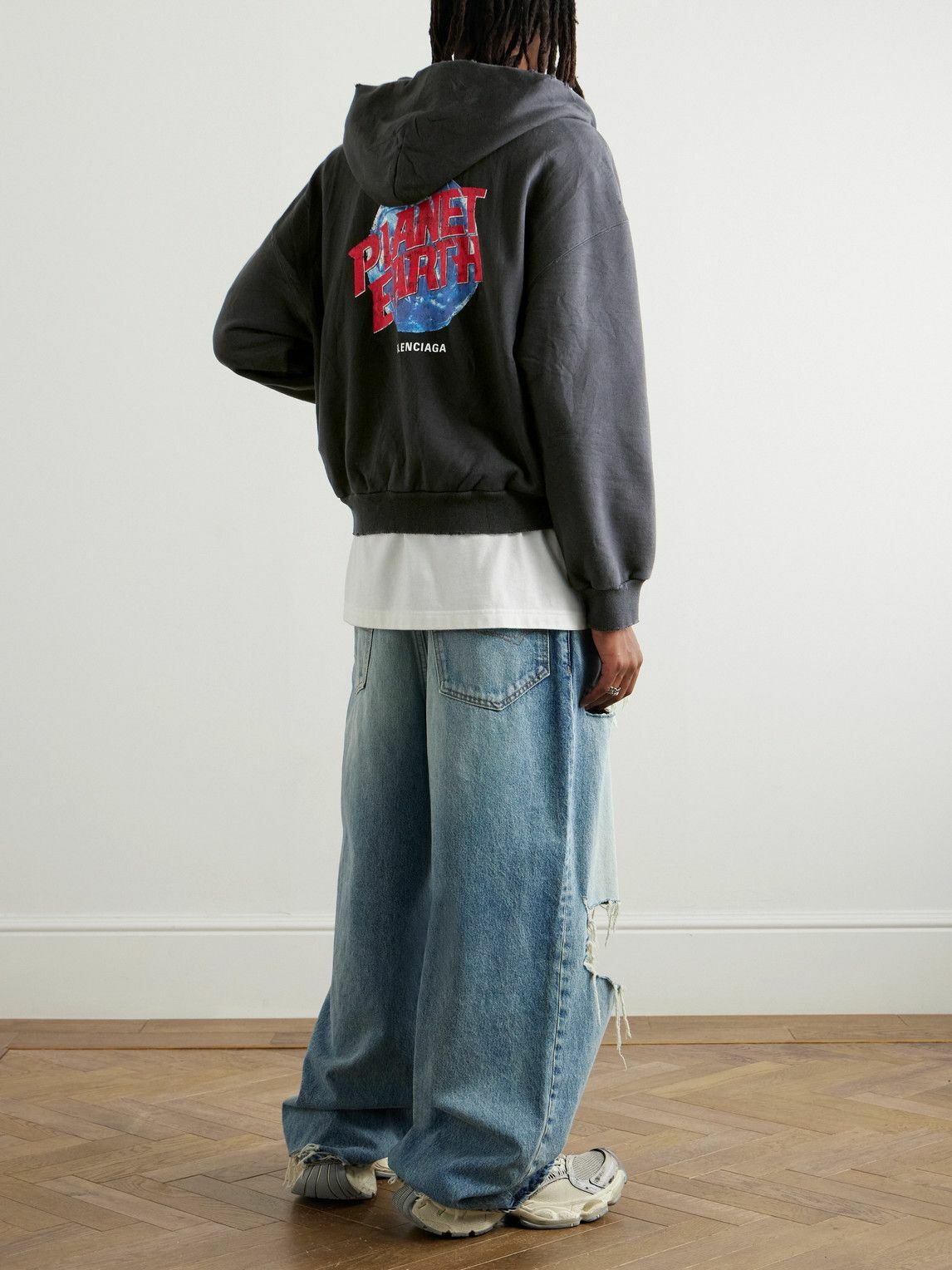 Balenciaga - Distressed Logo-Print Cotton-Jersey Zip-Up Balenciaga - Distressed Logo-Print Cotton-Jersey Zip-Up