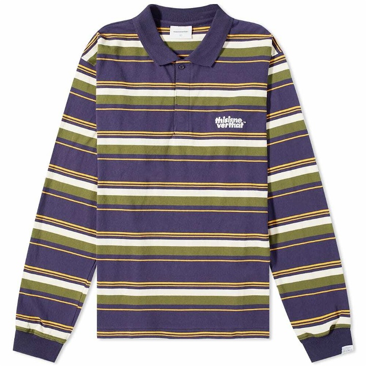 Photo: thisisneverthat Men's Striped Rugby Shirt in Purple