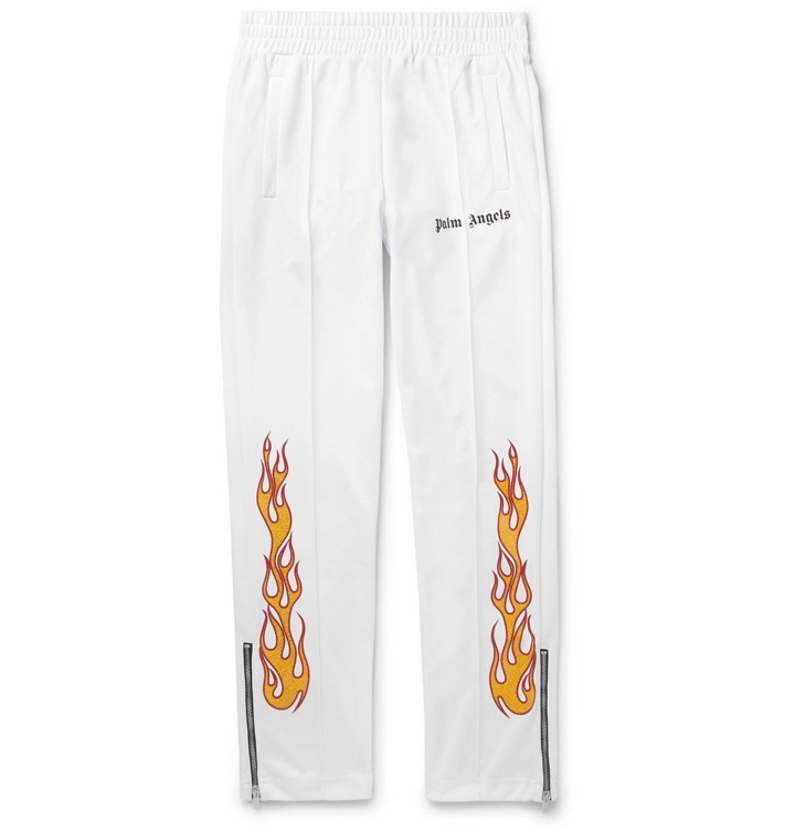 Photo: Palm Angels - Tapered Glittered-Print Tech-Jersey Track Pants - White