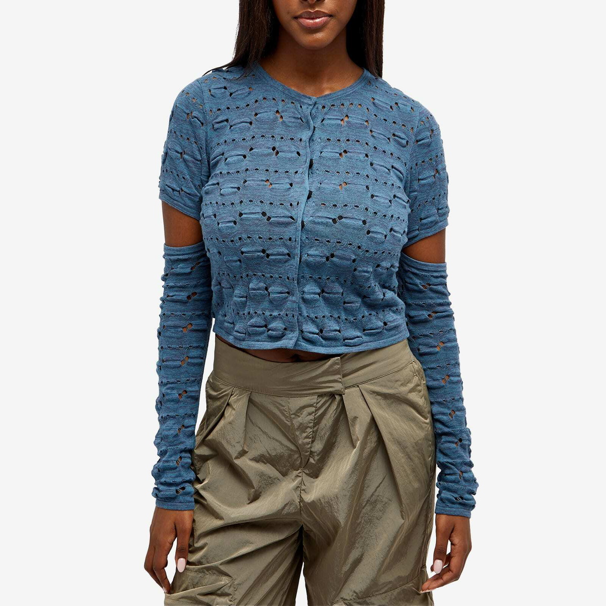 Brain Dead Women's Bubble Knit Cardigan in Blue
