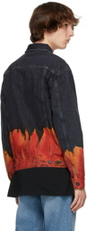 Marcelo Burlon County of Milan Black & Orange Denim Bleach Flame Jacket