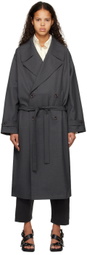 LEMAIRE Gray Double-Breasted Trench Coat
