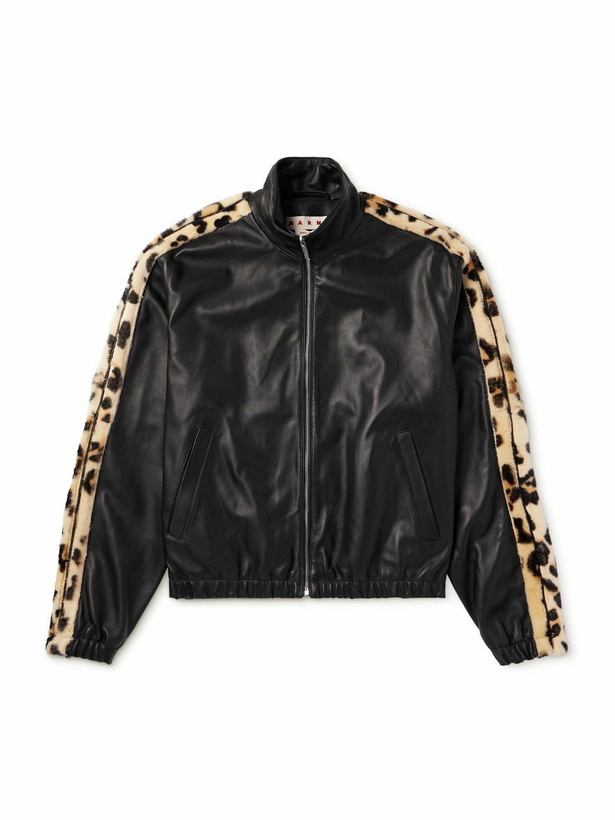 Photo: Marni - Leopard-Print Faux Fur-Trimmed Leather Jacket - Black