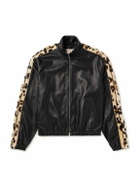 Marni - Leopard-Print Faux Fur-Trimmed Leather Jacket - Black