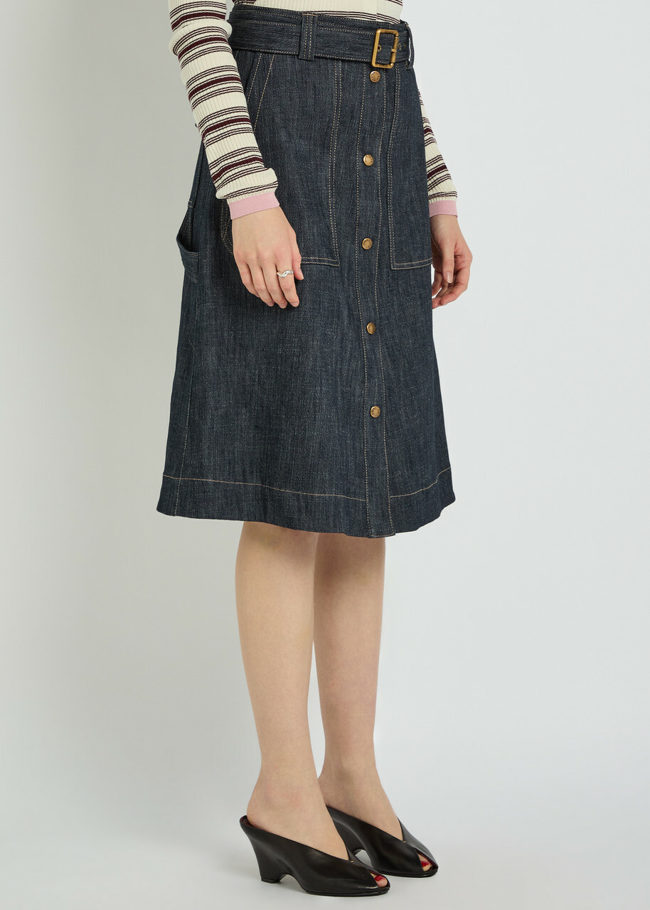 Moncler Belted Stretch-denim Midi Skirt