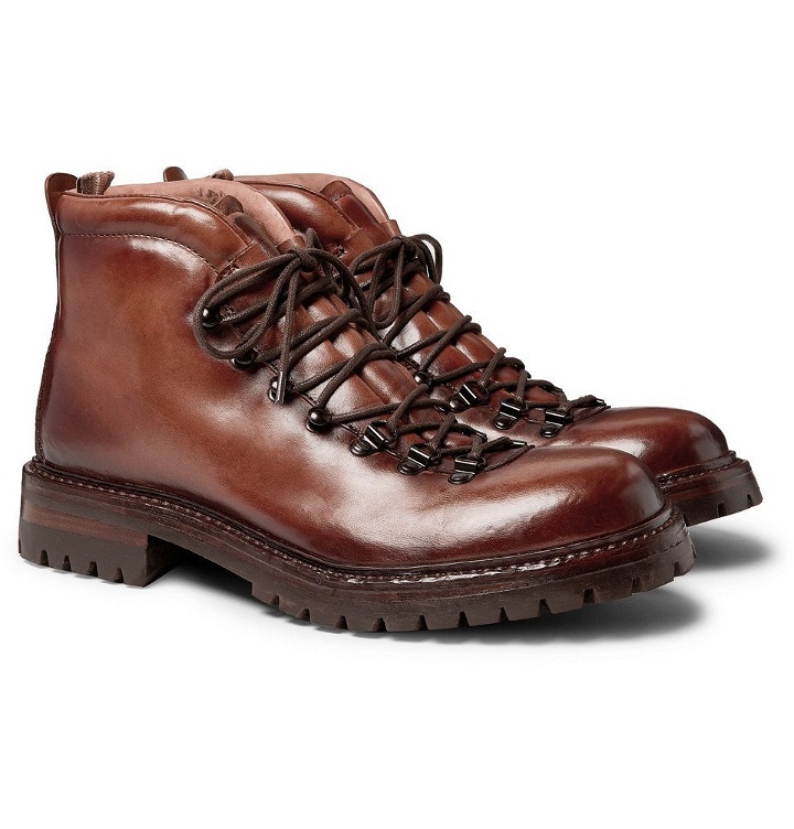 Photo: Officine Creative - Manchester Shearling-Lined Grained Leather Hiking Boots - Brown