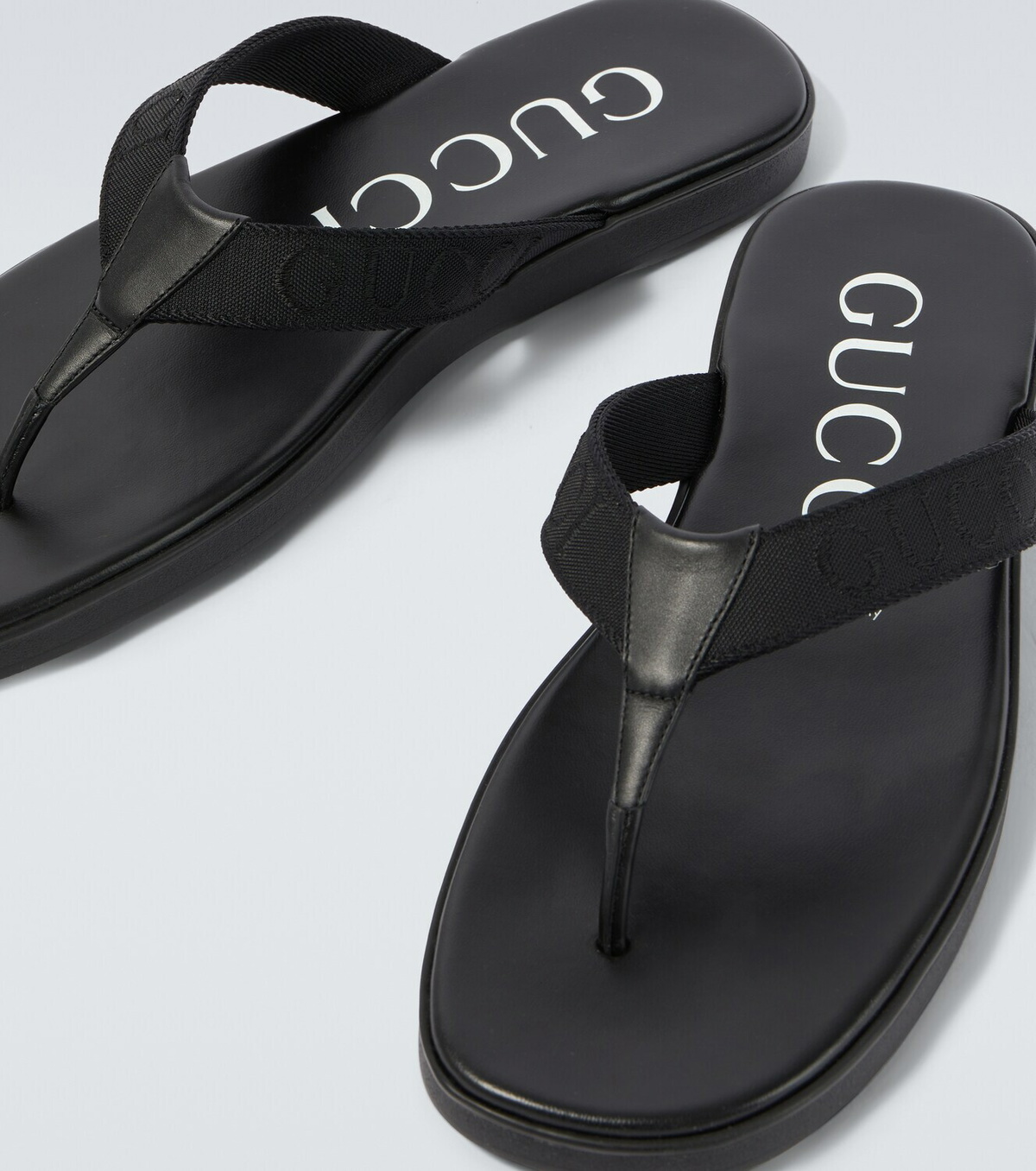 Gucci Logo canvas and leather thong sandals