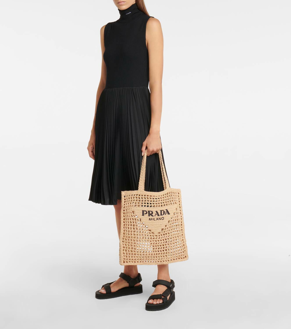 Prada Small logo raffia tote Prada