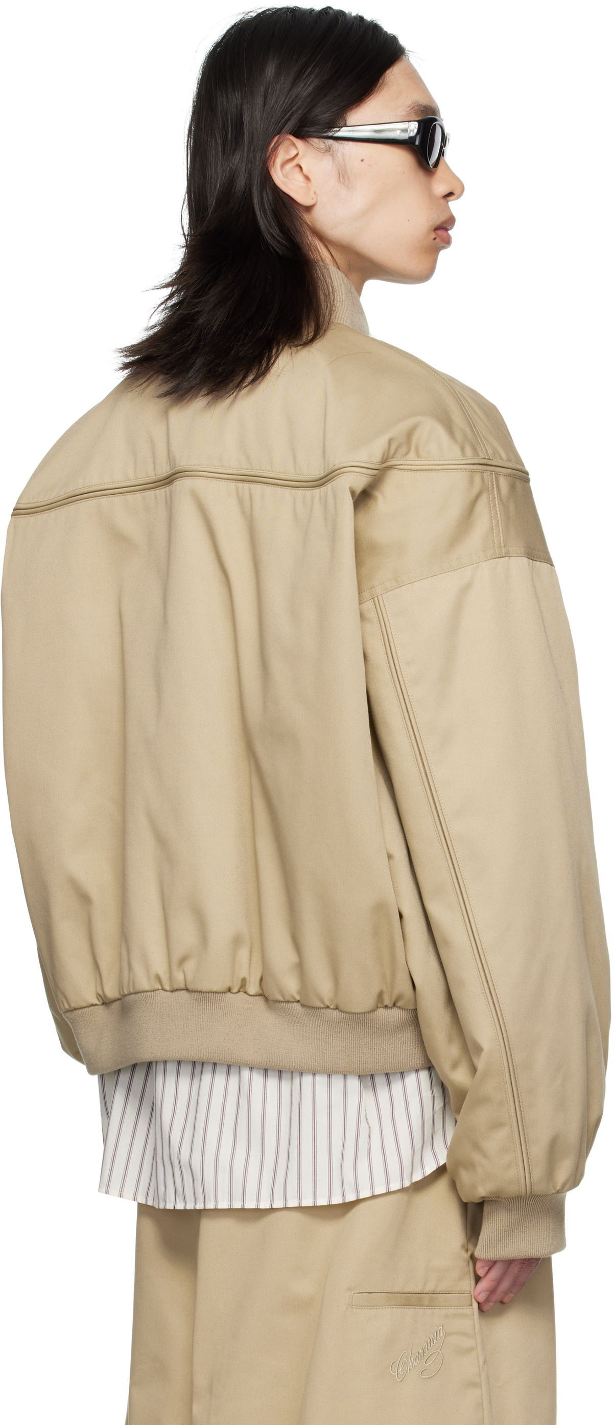 WILLY CHAVARRIA Beige Gas Station Bomber Jacket